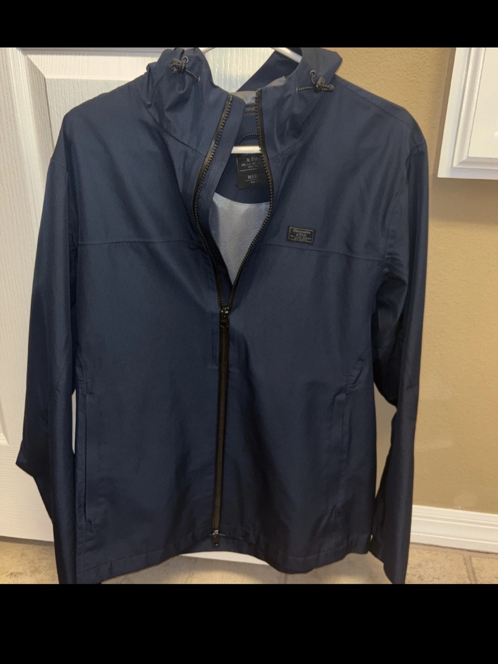 Abercrombie Fitch Rain Jacket Men's Medium Zip Hooded Windbreaker Navy